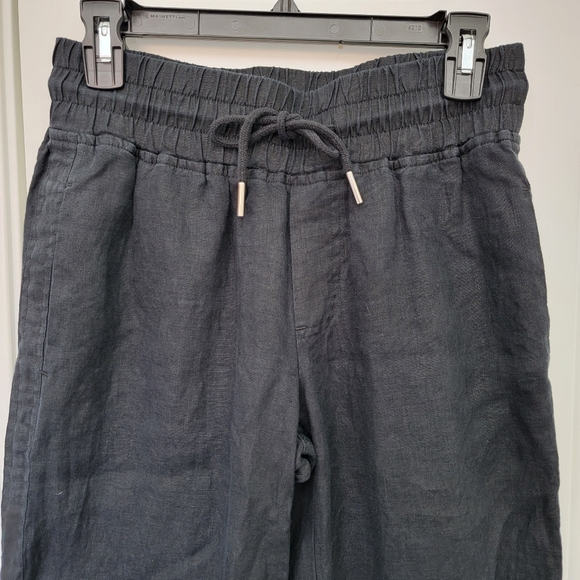 QUINCE 100% European Linen Wide Leg Pants Black Elastic Waist Drawstring Small - Picture 3 of 12